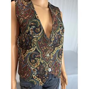 Vintage Retro 80-90's Rafaella Tapestry Paisley Vest silver buttons Sz L